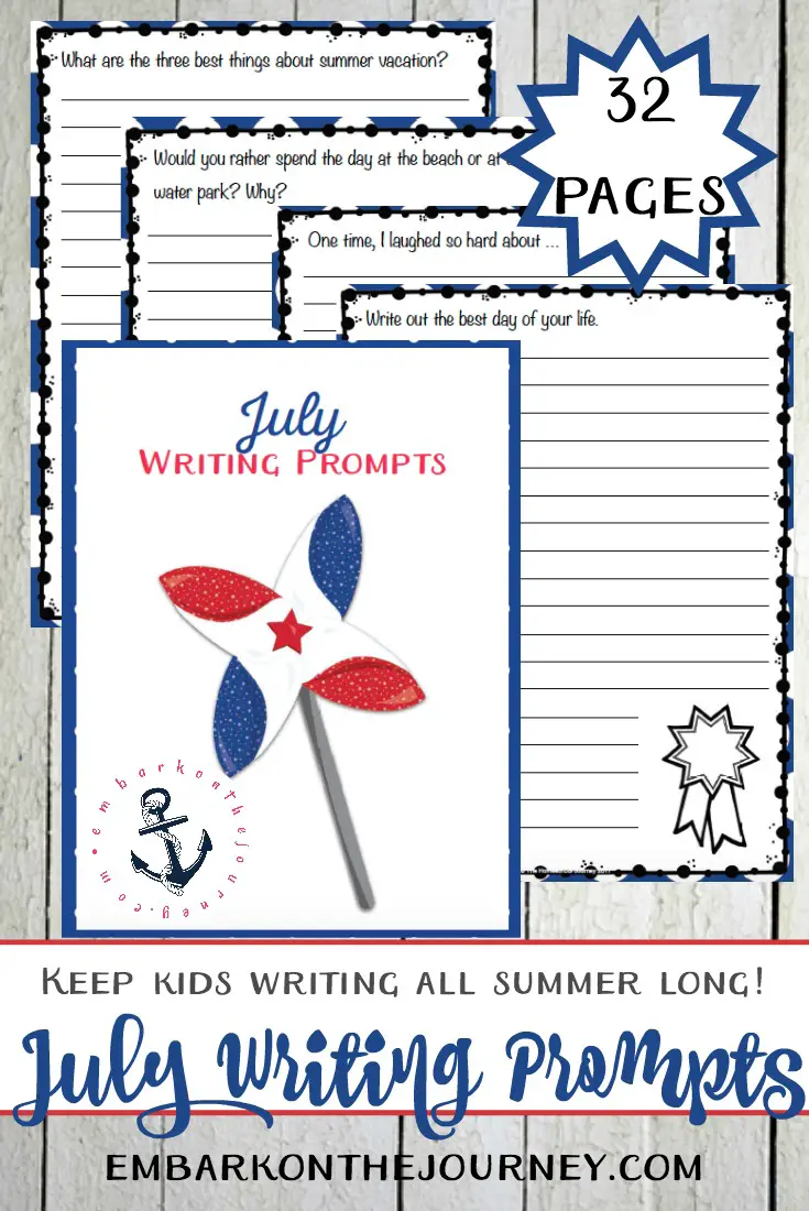 31 elementary writing prompts for July! Keep kids writing and prevent brain-drain this summer with these printable writing prompts. 