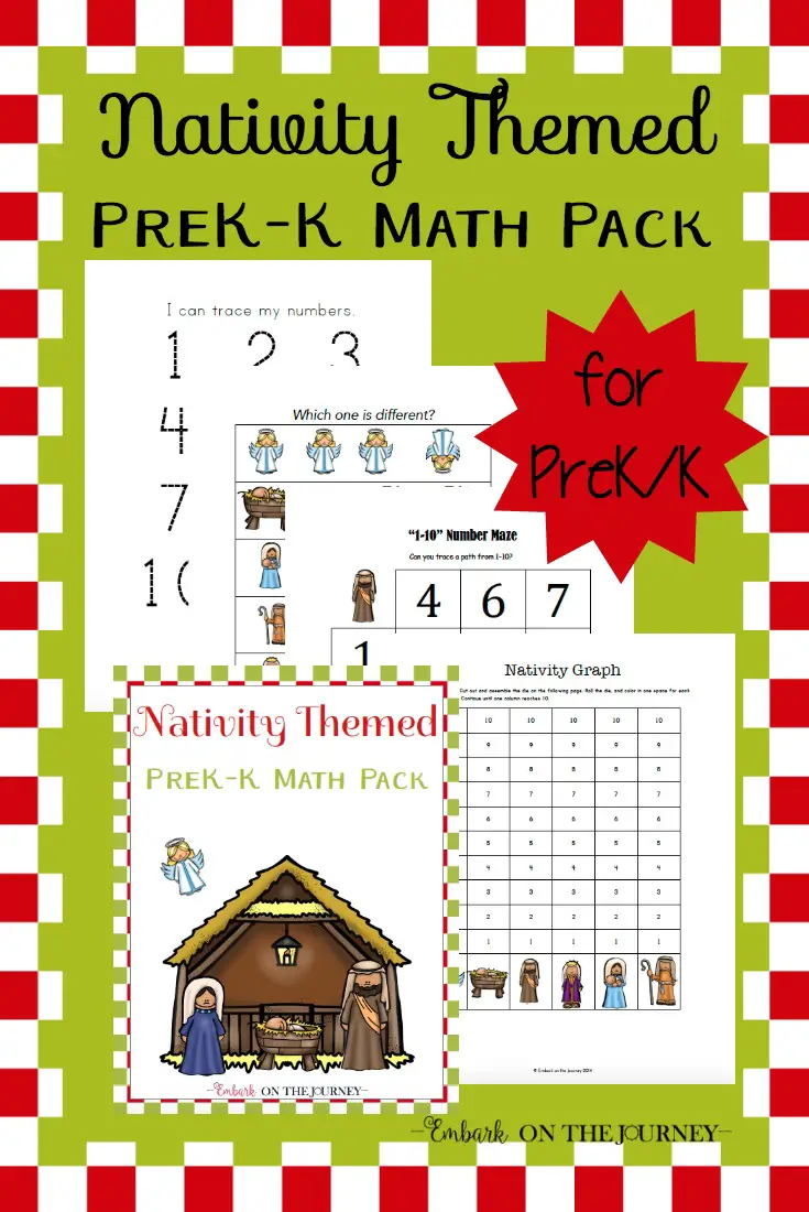 Preschoolers and kindergarteners can practice their math skills this holiday season with a fun nativity-themed math learning pack. | embarkonthejourney.com