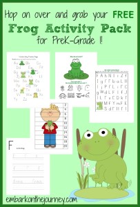 Hop on over and grab your free Frog-Themed activity pack for PreK - Grade 1. | embarkonthejourney.com