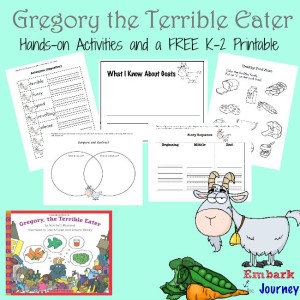 Here's a fun collection of hands-on activities and a FREE K-2 printable for Gregory, the Terrible Eater! | embarkonthejourney.com