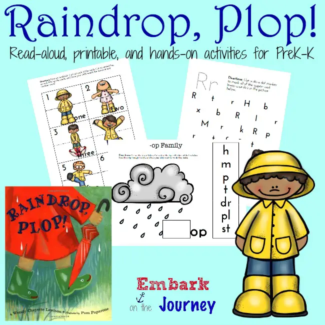 Raindrop, Plop! : Read-aloud, printable, and hands-on activities | embarkonthejourney.com