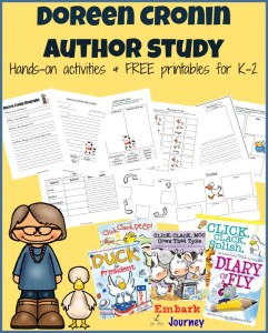 From cows and chickens to worms and ducks, Doreen Cronin has published over 20 children’s books. Dig in and learn a little bit about her life. Then, read your favorite stories, and have some fun! This author study is full of hands-on activities and a 30+ page FREE printable for K-2. | embarkonthejourney.com