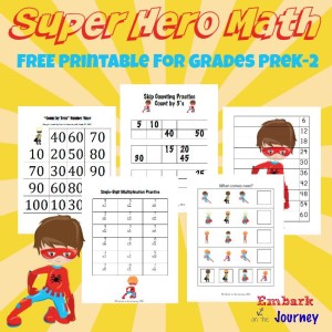 Your little learners will love this 52-page Super Hero Math freebie for grades PreK-2! | embarkonthejourney.com