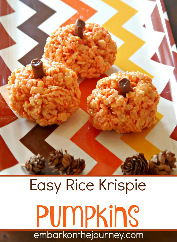 These easy rice krispie pumpkins are the perfect fall treat. Make them for your upcoming fall gatherings or just a fun afternoon treat. | embarkonthejourney.com