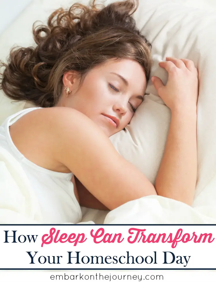 Studies have shown that our kids need more sleep than they're getting. So, I started letting mine sleep in instead of setting an alarm. I can't get over how a little extra sleep has transformed our homeschool day! | embarkonthejourney.com 