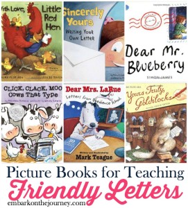 Picture books bring academic lessons to life. Use this list (and my free printable mini-pack) to further illustrate friendly letters in your homeschool and classroom lessons. | embarkonthejourney.com