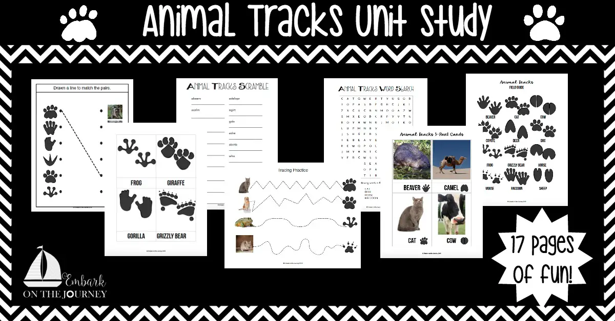 Get your kids outside and explore nature with this fun Animal Tracks Unit Study! This study contains a fun video, book list, hands-on activities, and a 17-page printable! | embarkonthejourney.com