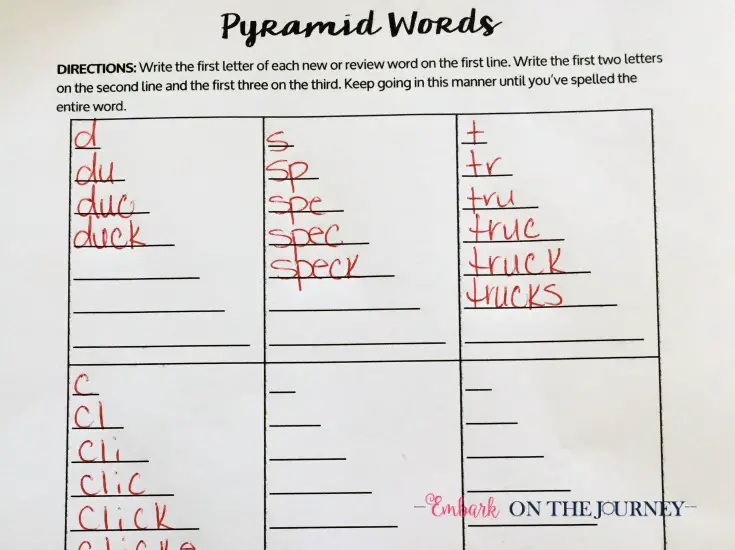 Pyramid Spelling Sheet picdome