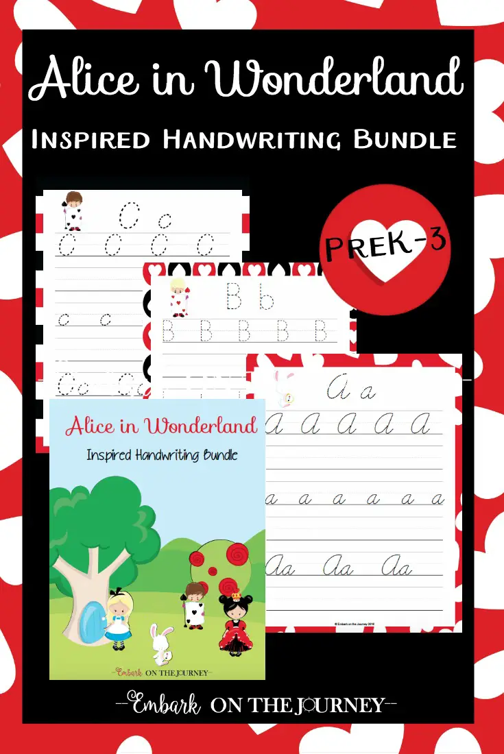 If you and your kids are fans of Alice in Wonderland, you need this fun new handwriting bundle I've created! There are three fonts included in this bundle - print, d'nealian, and cursive! | embarkonthejourney.com