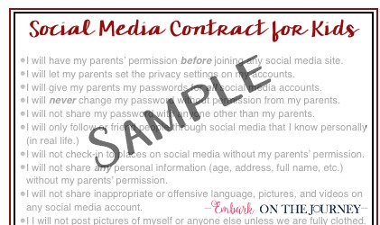 How do you know if your child is ready for social media? Here's what you need to ask yourself, and a printable social media contract you can use with your kids when you determine that they're ready. | embarkonthejourney.com