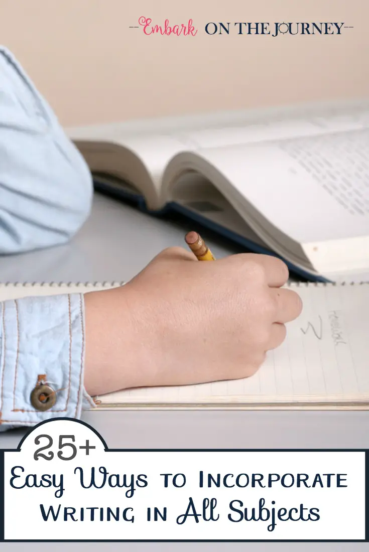 Don't restrict writing to your writing block. Come discover 25 ways you can incorporate writing in all of your subject areas. I promise, homeschool mommas, it's not as difficult as it sounds! | embarkonthejourney.com