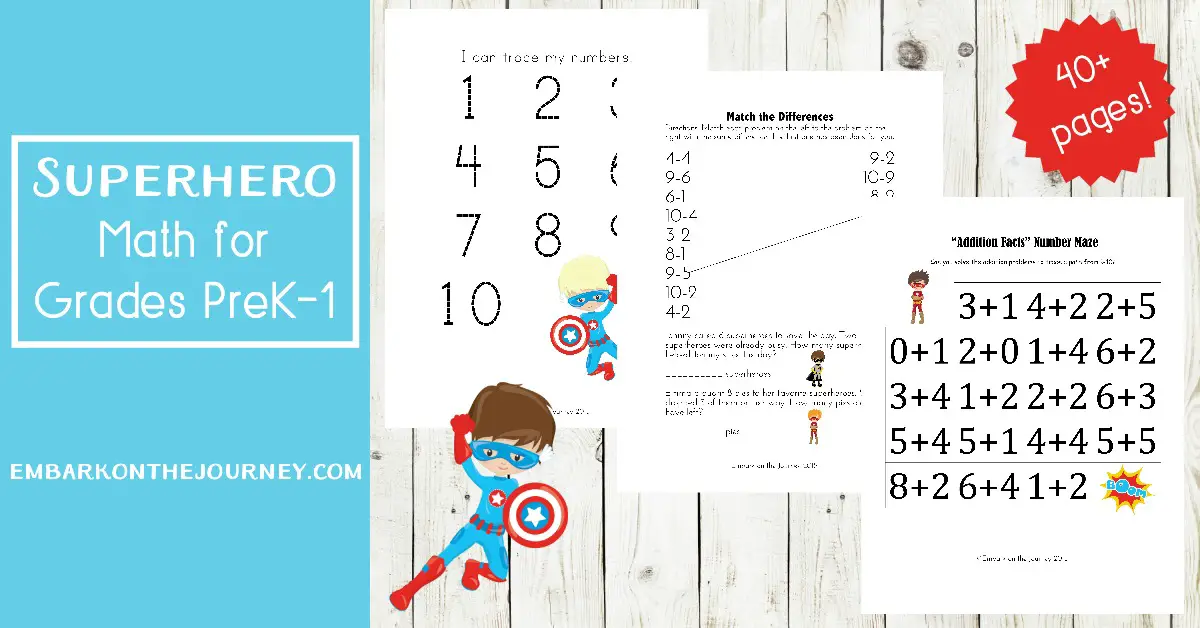 You'll save the day with these fun superhero math activities for kids in grades K-3! Pages focus on numbers, counting, addition, and subtraction.