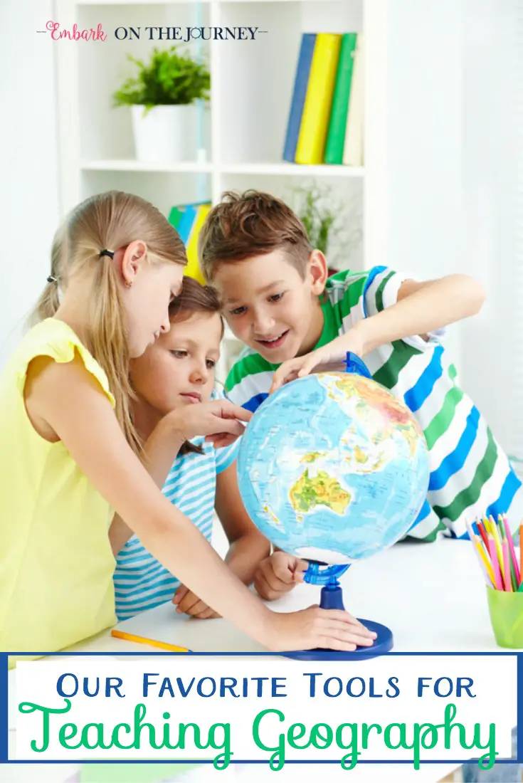 When teaching geography in my homeschool, there are a few tools I like to keep on hand. Many of these tools are ones I've had on my shelves throughout my sixteen year homeschool journey. What would you add to the list? | embarkonthejourney.com 