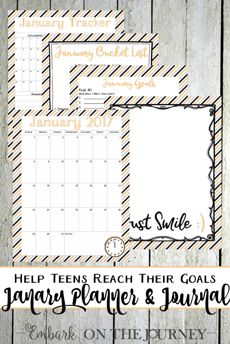 Help your teens start the new year off right with a teen planner and journal. They'll record their thoughts and track their goals in this free pack! | embarkonthejourney.com