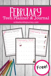 This February teen planner is designed to help teens get a handle on their schedules and encourages them to learn to budget and manage their time.