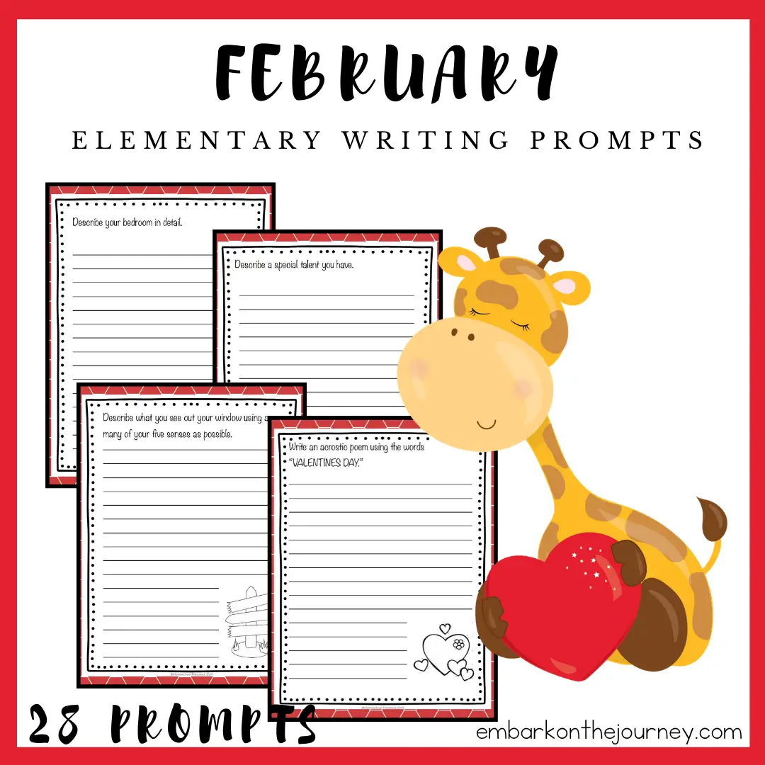 Download and print this awesome set of February writing prompts for elementary students! There are 28 prompts to get you through the month.