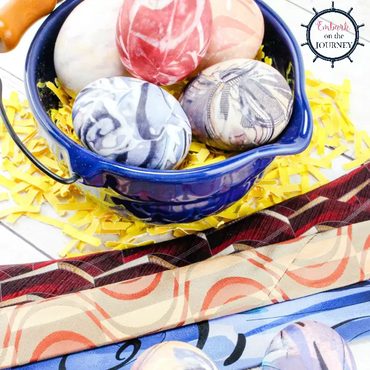 Don’t settle for boring Easter eggs this year! Get creative! Learn how to dye Easter eggs with old silk ties. You’ll have the coolest eggs on the block!| embarkonthejourney.com