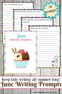 30 elementary writing prompts for June! Kick off your summer and prevent brain-drain with these printable writing prompts.