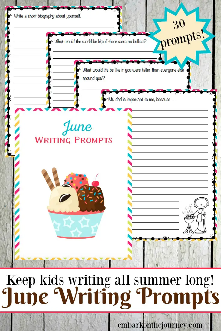 30 elementary writing prompts for June! Kick off your summer and prevent brain-drain with these printable writing prompts.