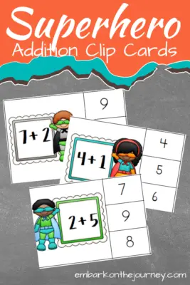 Your kids can master addition facts with these superhero math cards! These clip cards will help little learners master addition within ten.