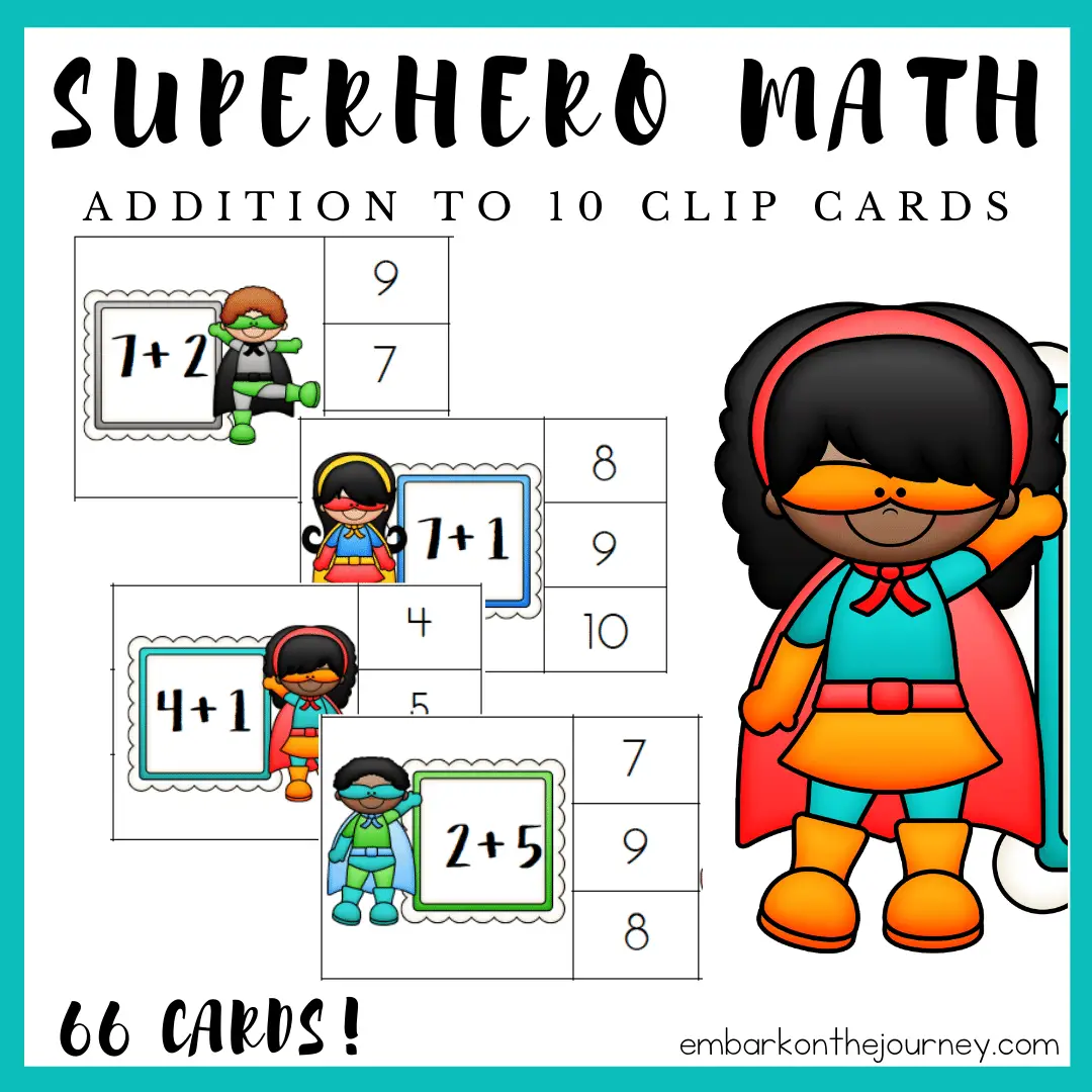 Your kids can master addition facts with these superhero math cards! These clip cards will help little learners master addition within ten.