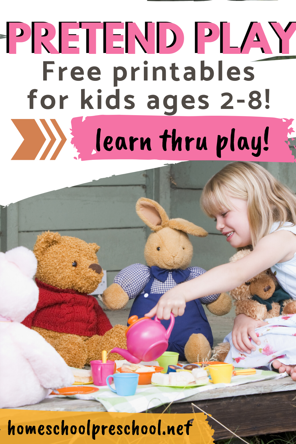 Kids learn best through play! It helps them learn skills in a natural way. These pretend play printables are perfect for preschool and kindergarten!