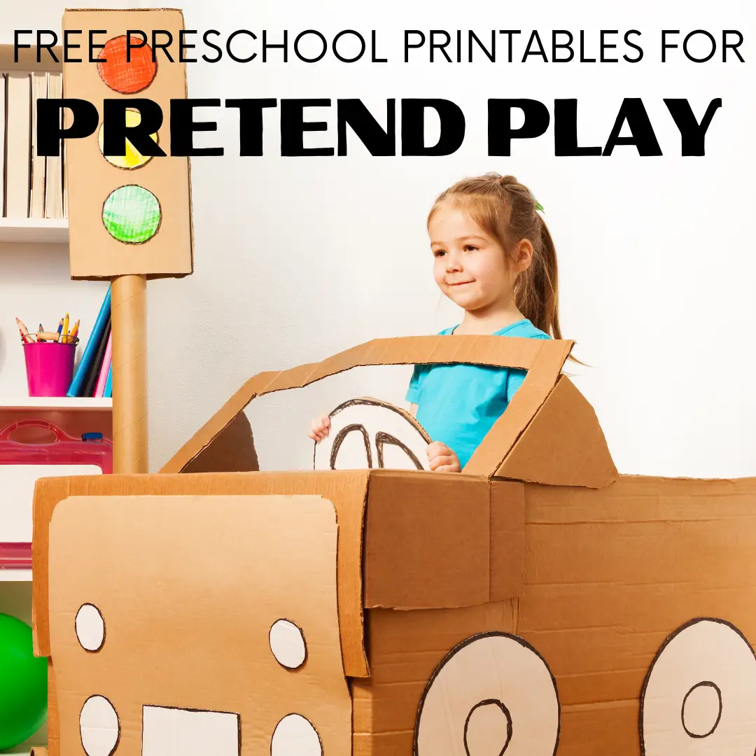 Kids learn best through play! It helps them learn skills in a natural way. These pretend play printables are perfect for preschool and kindergarten!