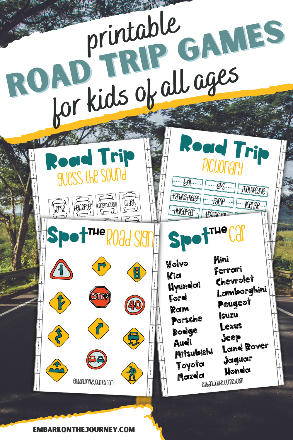 4 printable road trip printables for kids of all ages
